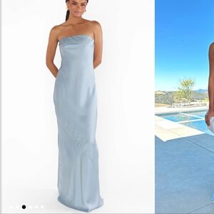 Showmeyourmumu Taylor Tube Maxi Dress Steel Blue Luxe Satin